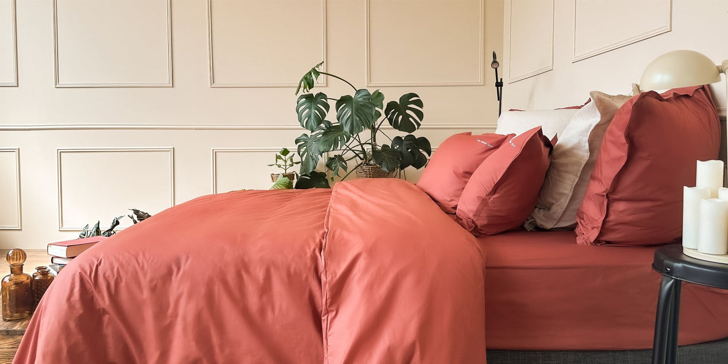 Linge de lit en percale de coton biologique - coloris terracotta - le drap français
