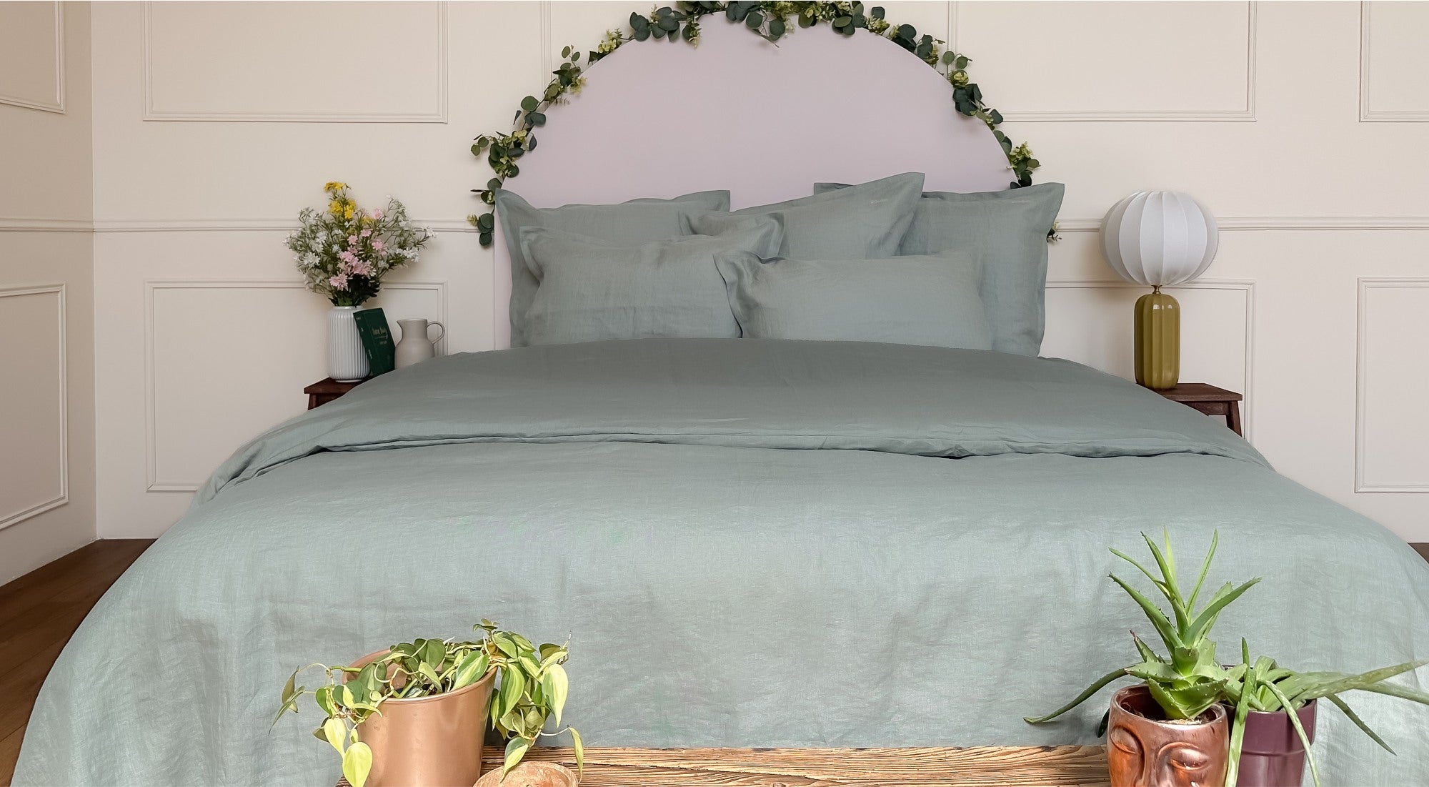 Linge de lit en lin lavé - Fabrication Française - Coloris Vert
