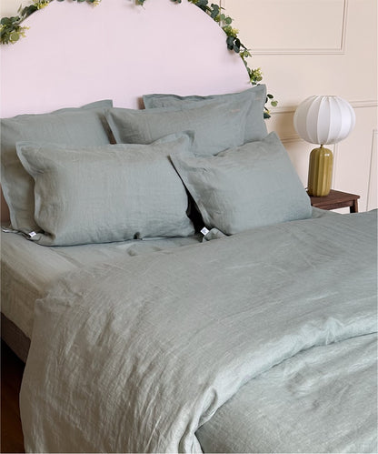 Housse de couette en lin vert - Linge de lit Fabriqué en France 