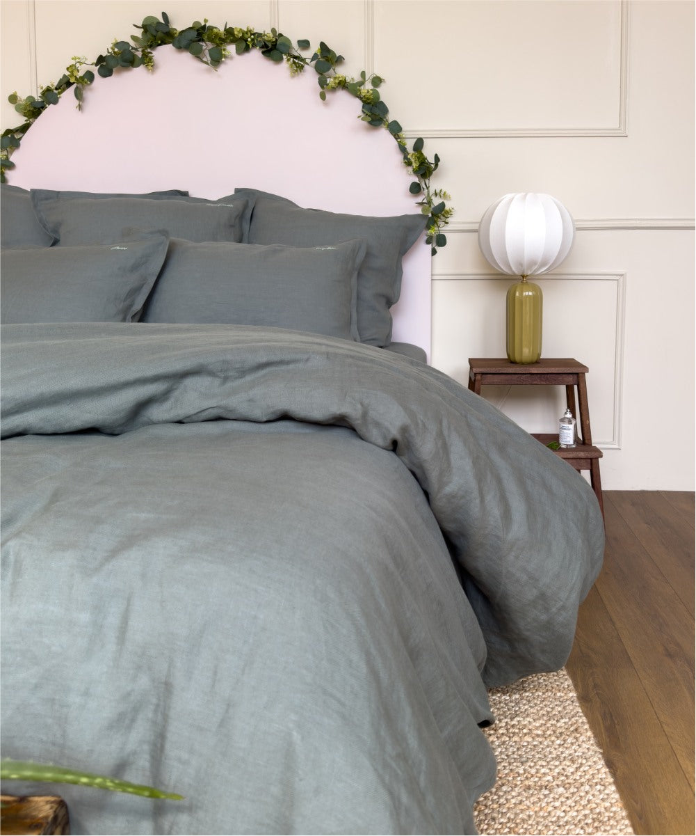 Housse de couette en lin - Coloris vert romarin - Le Drap Français 