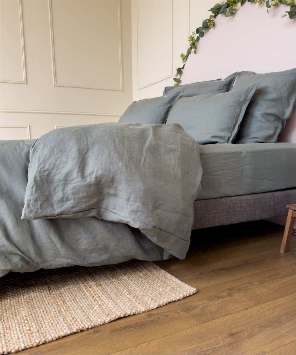Housse de couette verte en lin - Fabrication Vosgienne - Qualité Premium - Le Drap Français
