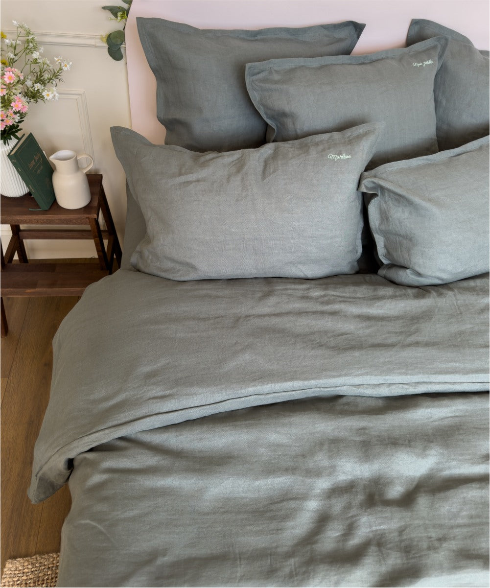 Housse de couette en lin lavé - Coloris Vert clair - Fabrication Vosgienne - Le Drap Français 