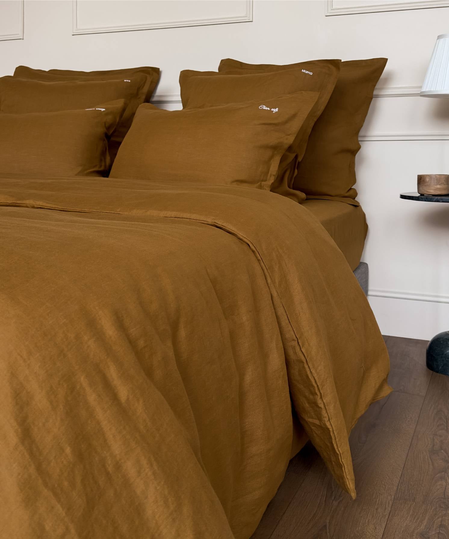 Linge de lit en lin - Parure : housse de couette, drap et taie - Coloris bronze - le drap français 
