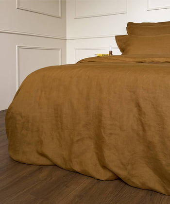 Linge de lit en lin - Parure : housse de couette, drap et taie - Coloris bronze - le drap français #couleur_bronze