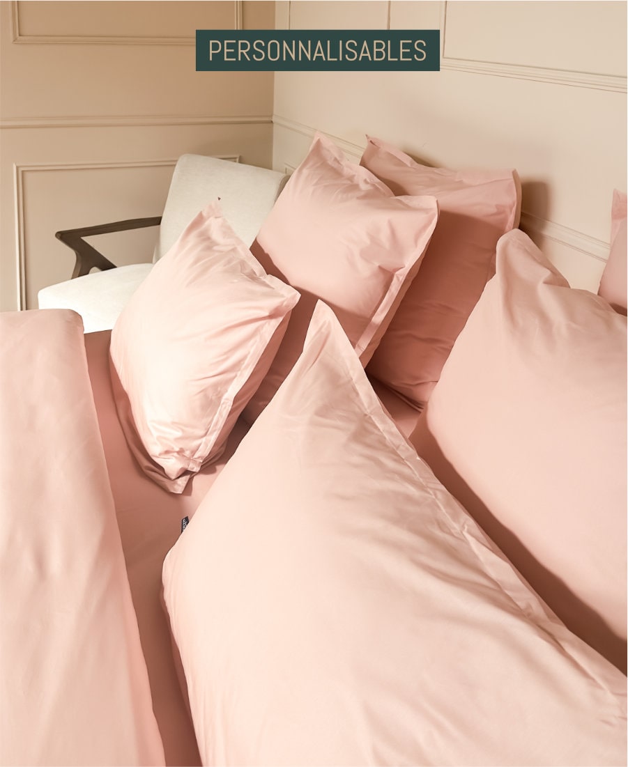 Taies d'oreiller percale de coton bio rose poudré personnalisables Le Drap Français