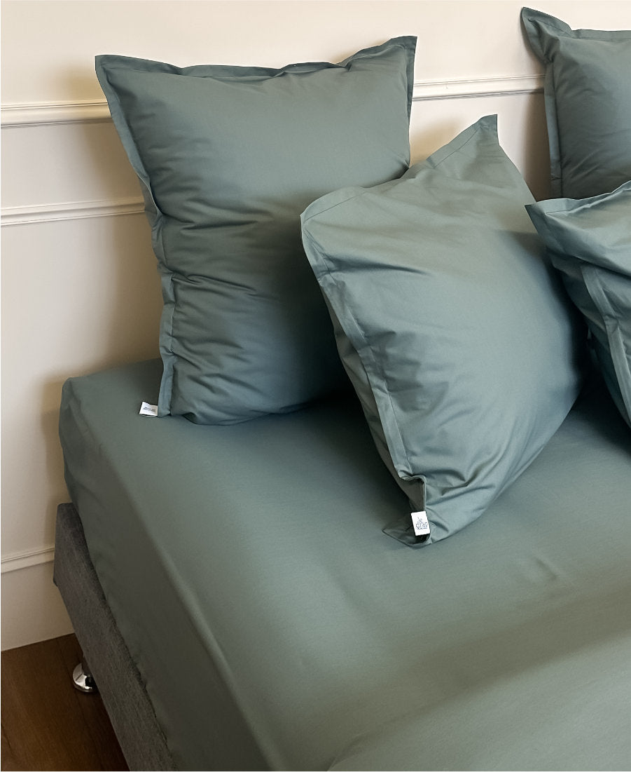 Drap-housse en percale de coton BIO - Coloris sapin 