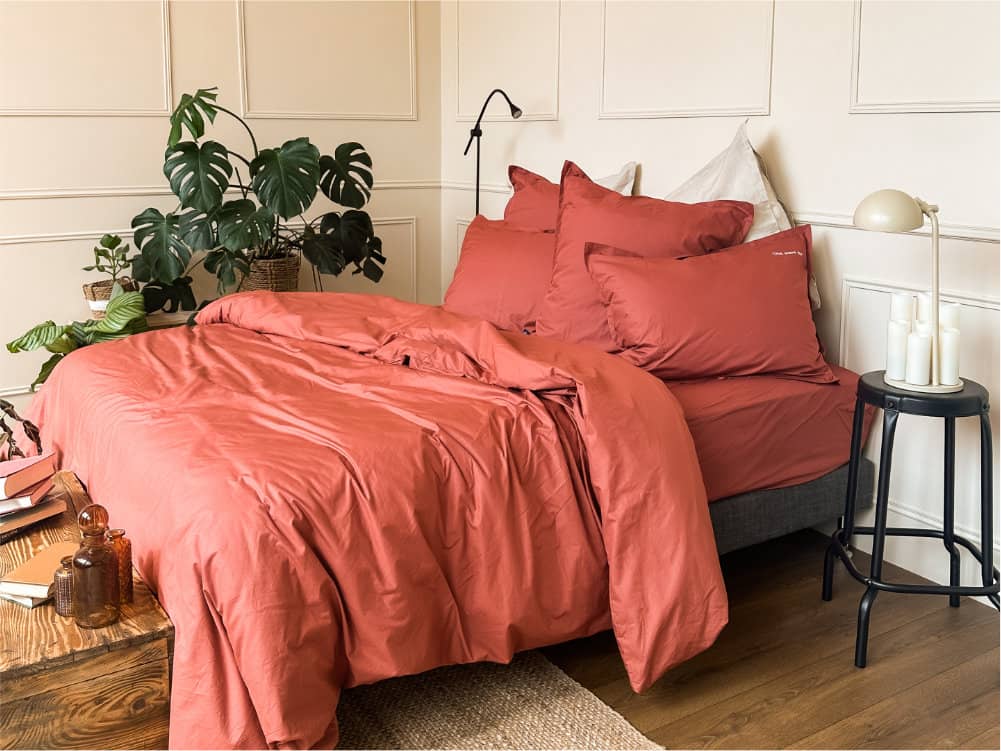 Parure de lit complète - percale de coton biologique - coloris terracotta 