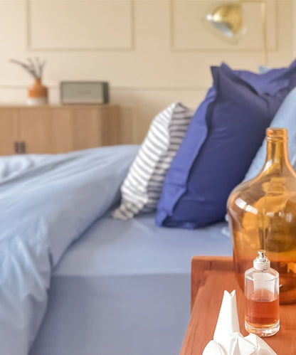 Drap plat en percale de coton bio - Coloris bleu orage - le drap français