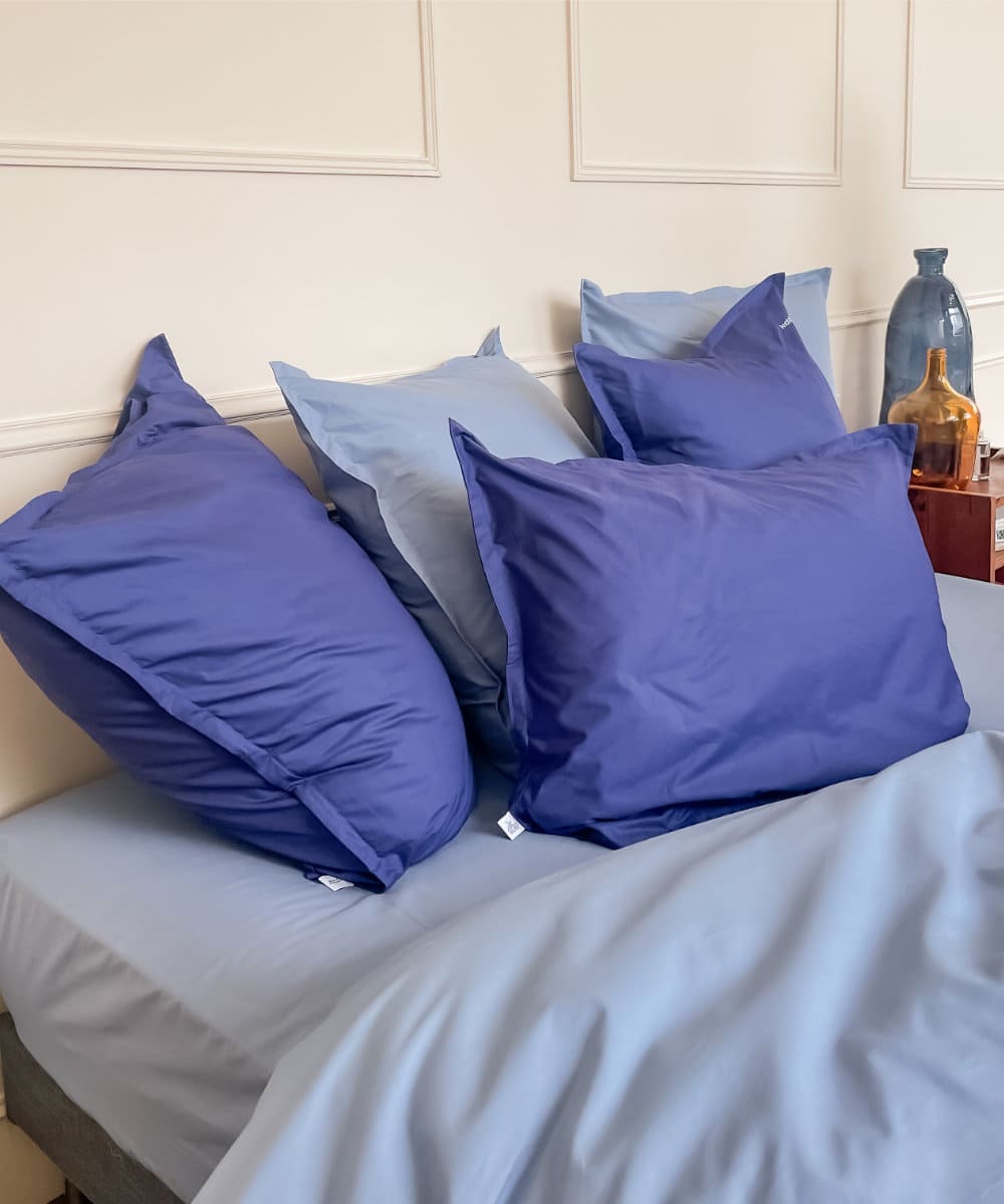 Drap plat en percale de coton bio - Coloris bleu orage - le drap français