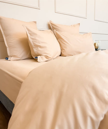 Drap plat en percale de coton bio - Coloris beige cappuccino - le drap français