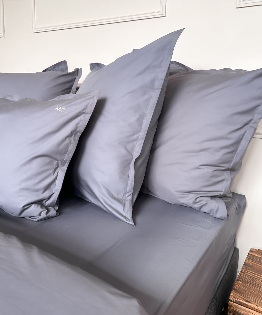 Drap plat en percale de coton bio - Coloris gris foncé - le drap français