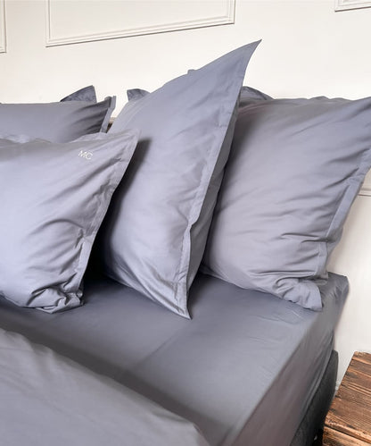 Drap plat en percale de coton bio - Coloris gris foncé - le drap français