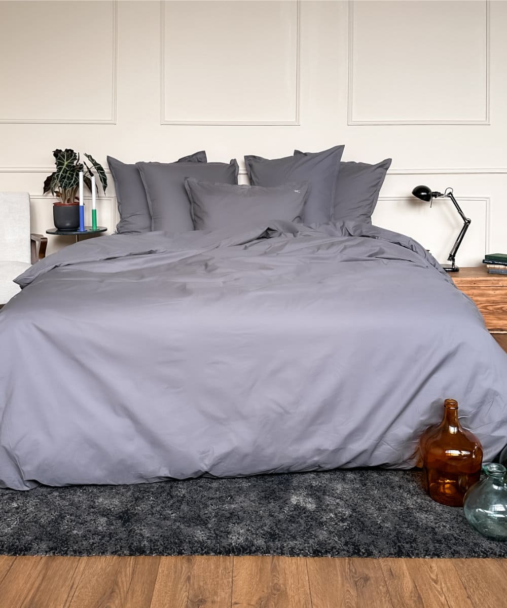Drap plat en percale de coton bio - Coloris gris foncé - le drap français