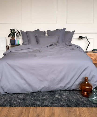 Drap plat en percale de coton bio - Coloris gris foncé - le drap français