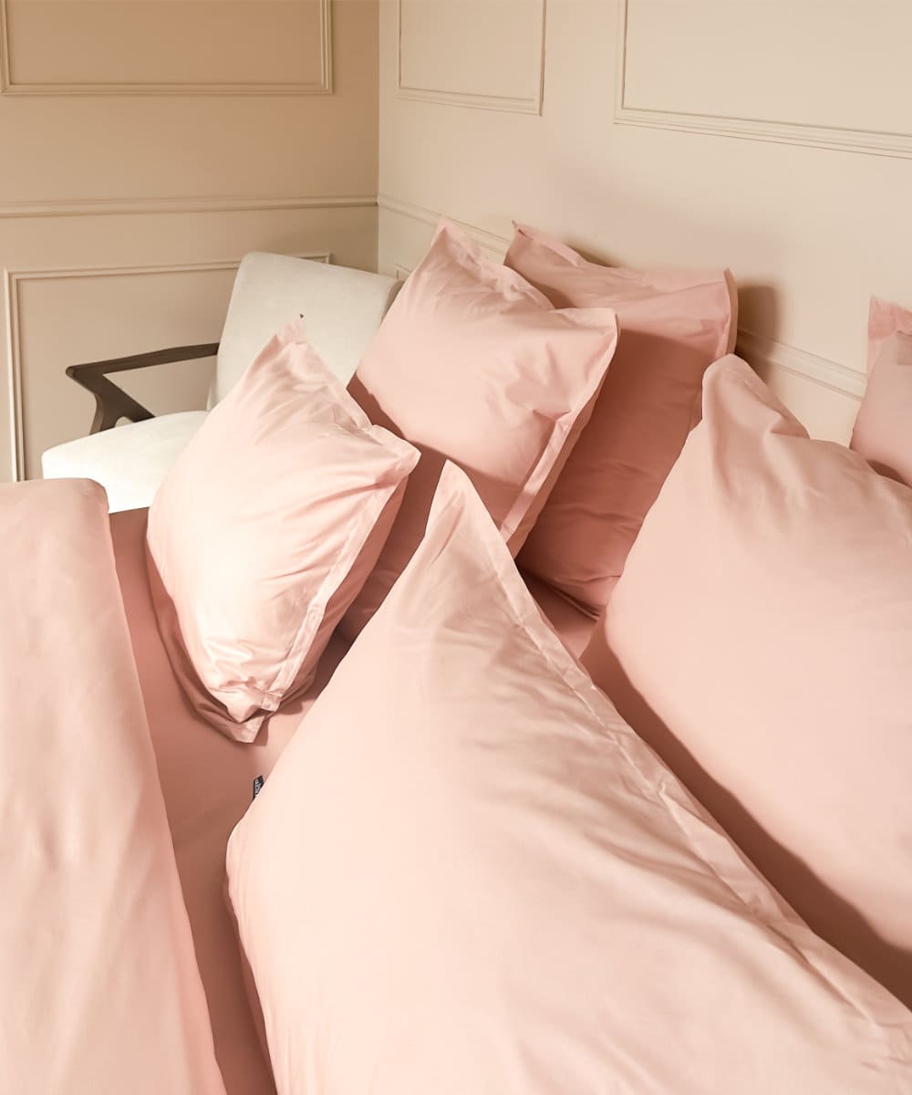 Drap plat en percale de coton bio - Coloris rose poudré - le drap français