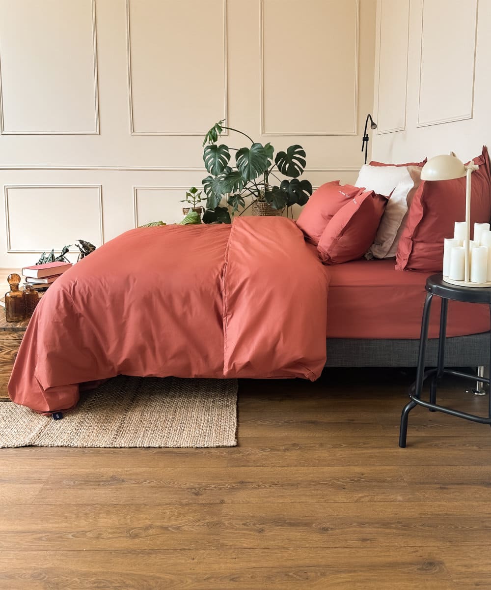 Drap plat en percale de coton bio - Coloris terracotta - le drap français