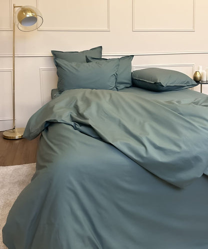 Parure de lit en percale de coton bio - Coloris vert sapin - Le drap francais 