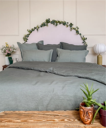 Linge de lit haut de gamme - Collection en lin lavé cultivé en France - Coloris Vert - Le Drap Français