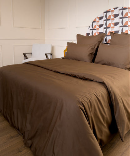 Drap-housse en percale de coton BIO - Coloris brun chocolat - le drap français 