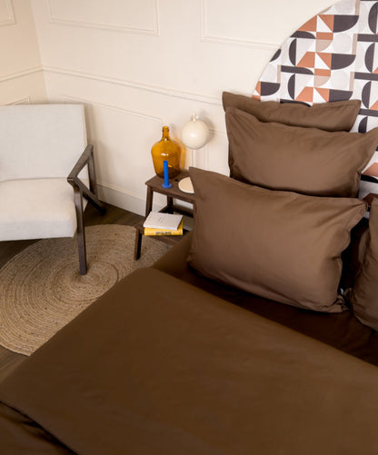 Drap-housse en percale de coton BIO - Coloris brun chocolat - le drap français 
