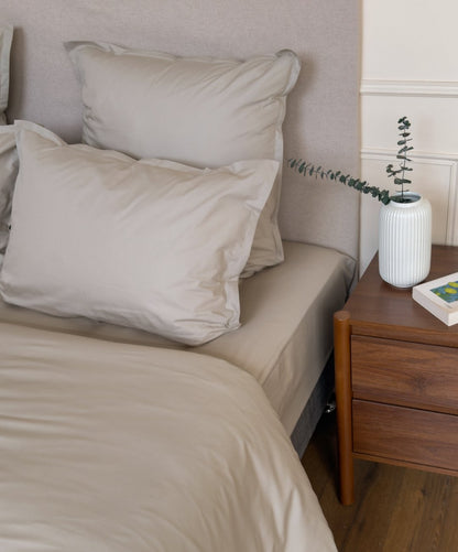 Drap plat en percale de coton biologique coloris Galet 