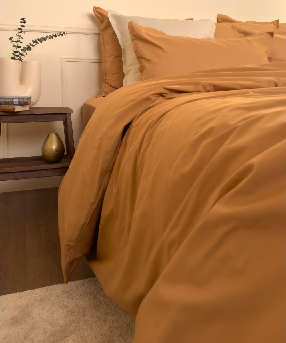 Parure de lit en percale de coton biologique - Coloris café crème 