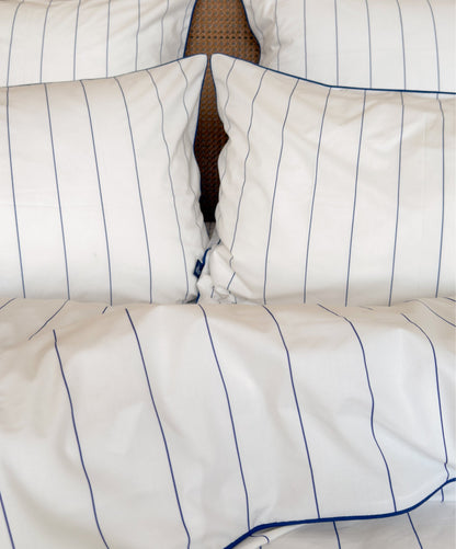 Parure de lit rayée en percale de coton peigné Edition Bleu Vibrant 