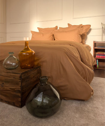 Parure de lit en percale de coton biologique - coloris café crème #couleur_cafe-creme
