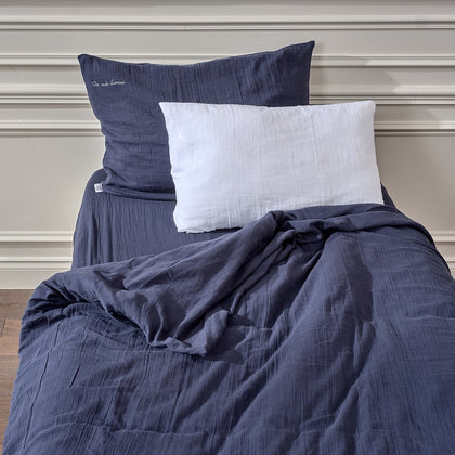 Drap-housse bébé et enfant - Double gaze de coton - Coloris bleu marine - Le Drap Français